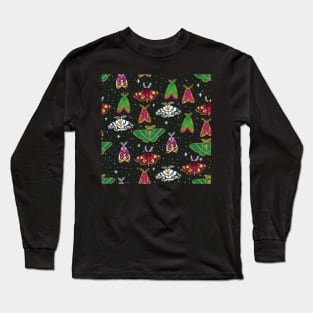 Gouache Moths on Dark Gray Long Sleeve T-Shirt